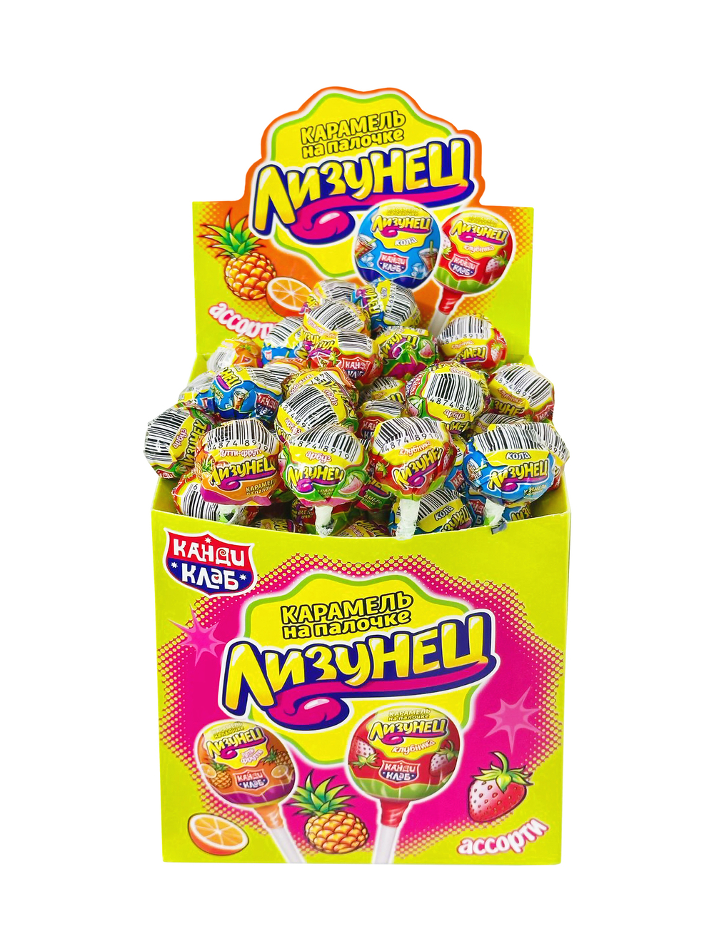 Карамель на палочке "Лизунец" ассорти 10гр*100шт*12бл