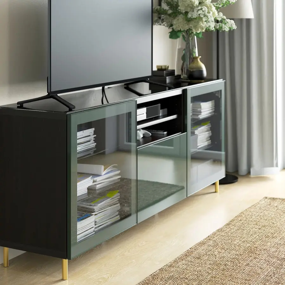 Стеклянная накладка на столешницу - IKEA BESTÅ/BESTA/БЕСТО ИКЕА, 180х40 см, черный