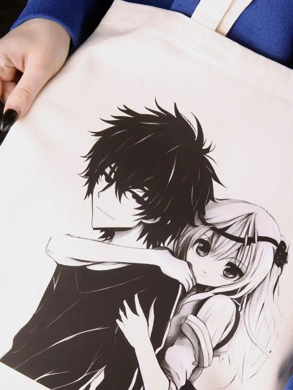 Сумка шоппер женская аниме тканевая через плечо с принтом