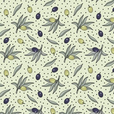 Зелёные и чёрные оливки с листьями на салатовом