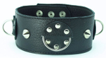 Чёрный кожаный ошейник с кольцами и клёпками (Цвет: черный)