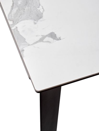 Стол CREMONA 140 HIGH GLOSS STATUARIO Белый мрамор глянцевый, керамика/ черный каркас