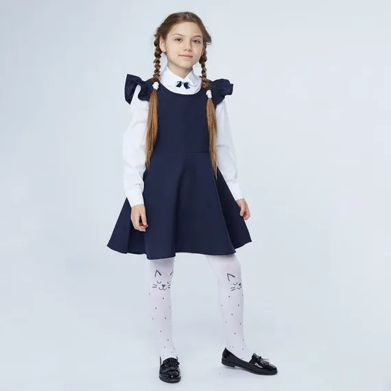 Школьный сарафан для девочки, цвет синий, рост 122