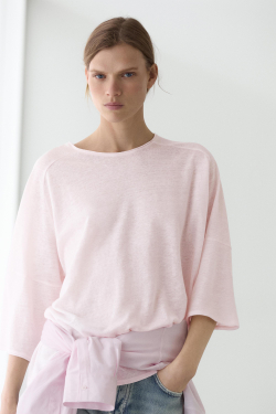 Massimo Dutti Футболка из смесовой льняной ткани, бледно-розовый