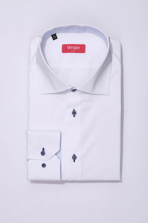 Сорочка мужская VESTER цвет белый, внутренняя отделка стойки воротника и манжет, контрастные пуговицы и петли 93014 17