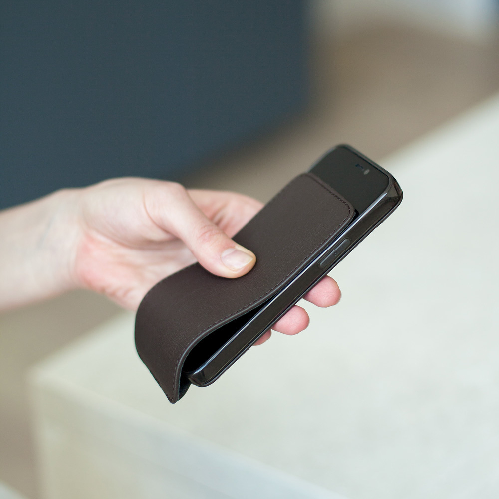 Чехол для iPhone 12 Mini из натуральной кожи теленка, темно-коричневого цвета