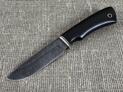 Нож "Ворон", дамасская сталь, рукоять черный граб мореный