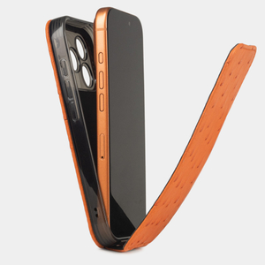 Кожаный чехол для iPhone 17 Pro, страус оранжевого цвета