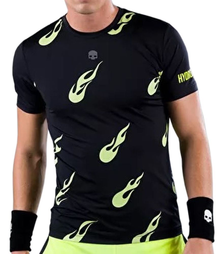 Футболка мужская теннисная Hydrogen Flames Tech Tee Man - black/yellow fluo