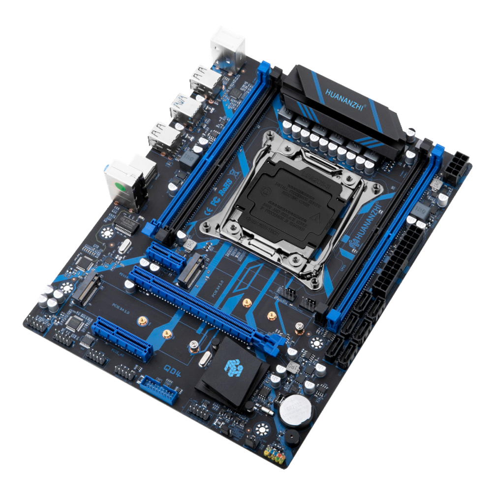 УЦЕНКА_Материнская плата с процессором HUANANZHI X99-QD4, Socket2011-3, Xeon E5-2670v3, mATX, Retail, Socket2011-3, 4xDDR4, PCIe3.0, 2xM.2, GLAN, 2xPS/2, 8xUSB2, 4xUSB3, CPU TDP 120Вт (RMA_HNZ-X99QD4-2670V3) {следы монтажа}