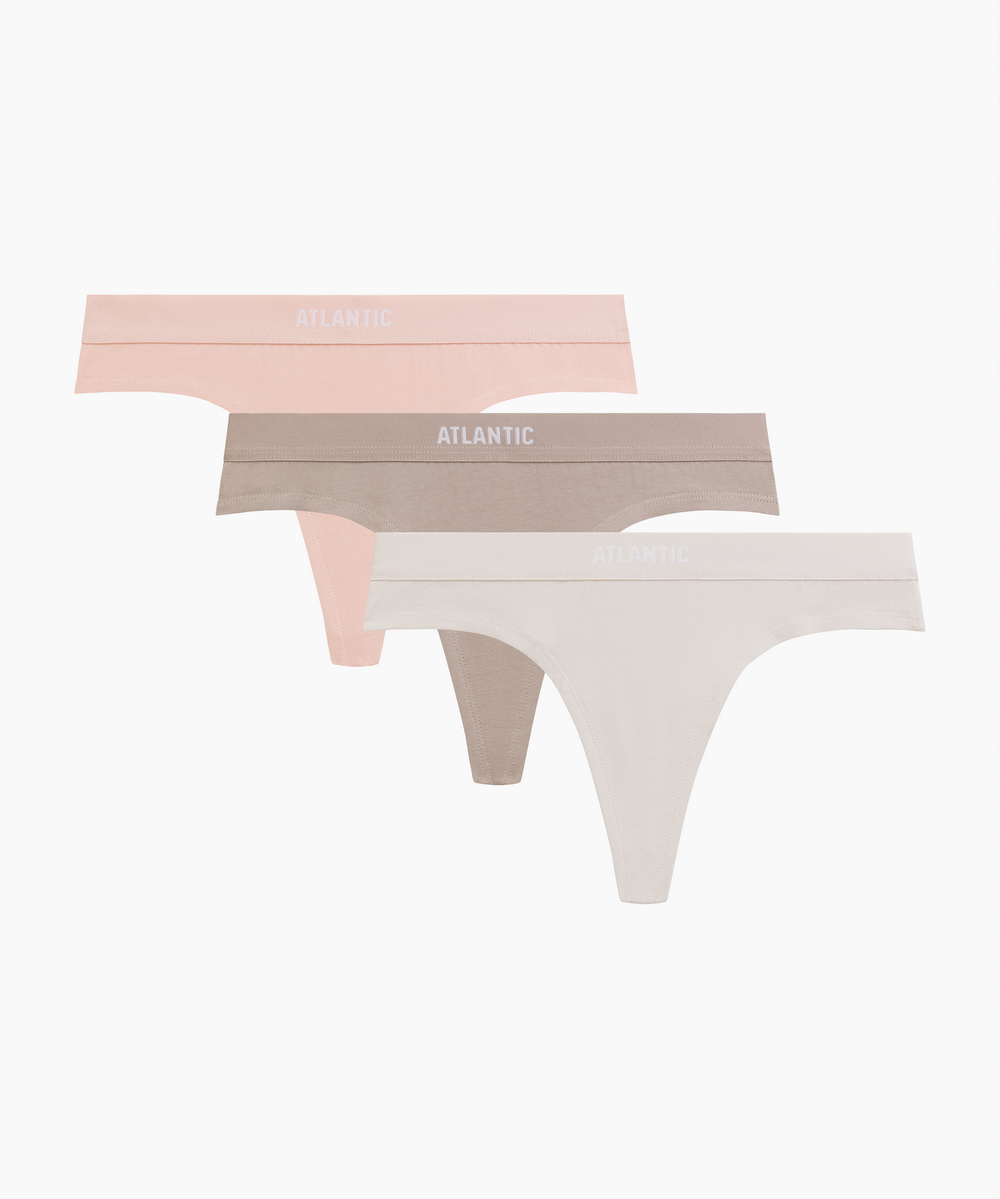 Трусы женские стринги Atlantic, набор из 3 шт., хлопок, персиковый + песочный + светло-бежевый, 3CLP-013