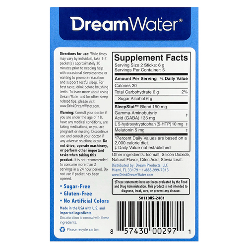 Dream Water, Оригинальный порошок для сна со смесью SleepStat ™, ягоды для сна, 10 пакетиков по 3 г (0,1 унции)