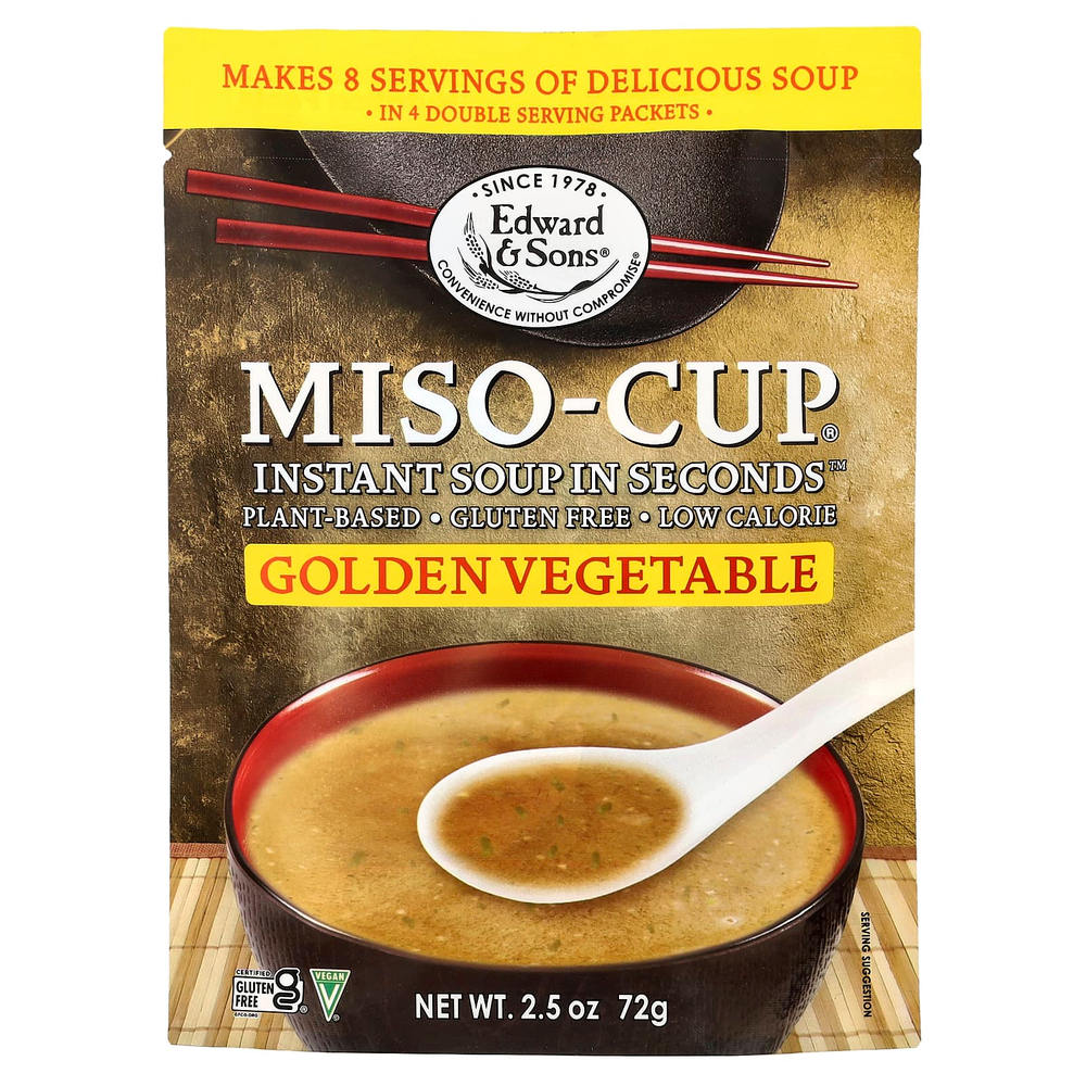 Edward & Sons, Miso-Cup®, Instant Soup in Seconds™, со вкусом золотых овощей, 4 пакетика, 72 г (2,5 унции)