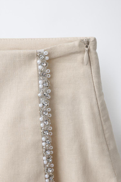 ZARA ЮБКА-ШОРТЫ СО СТРАЗАМИ, БЕЖЕВЫЙ