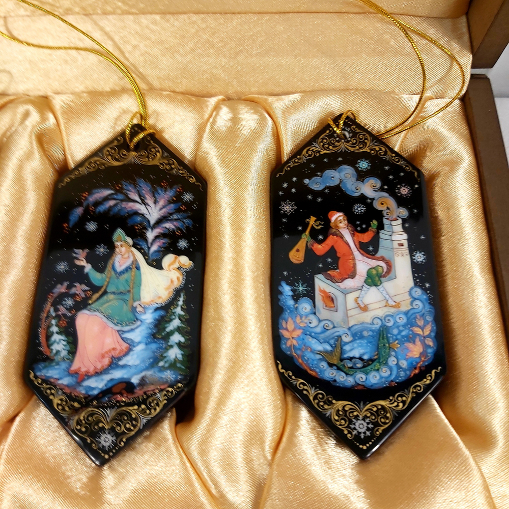 Набор ёлочных игрушек-конфет с ручной росписью Палех "Сказки" в футляре