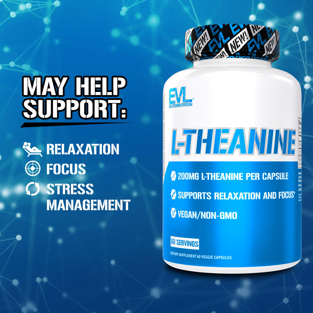 EVLution Nutrition, L-теанин, 200 мг, 60 растительных капсул