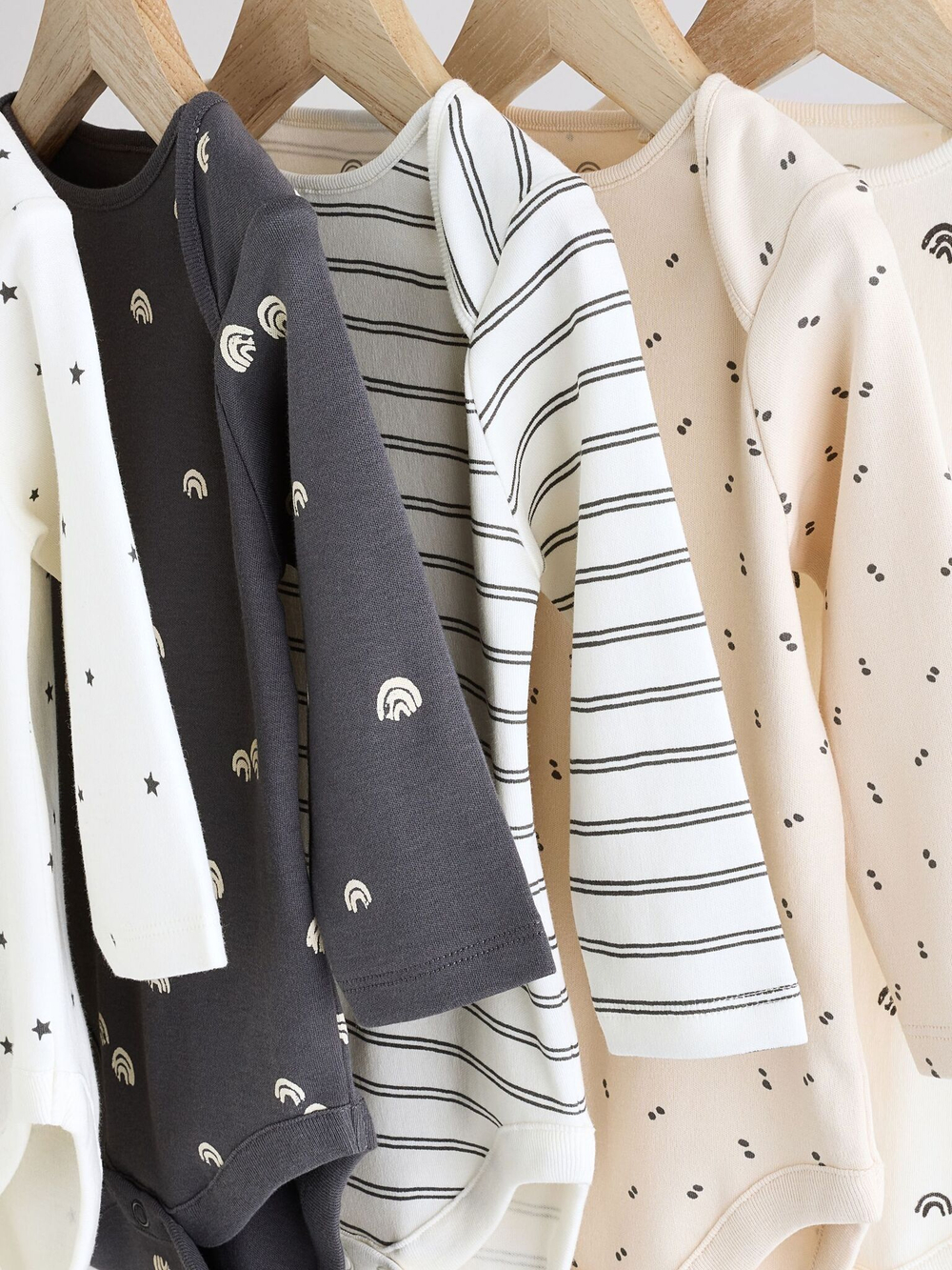 Боди с длинным рукавом для малышей Next E57-301, 5 шт., Белый, Темно-серый, Молочный