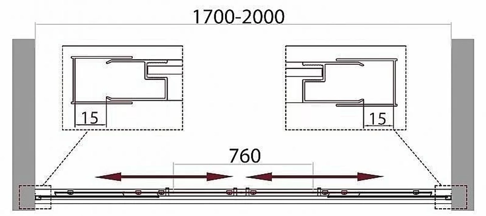 Душевая дверь BELBAGNO UNIQUE-BF-2-170/200-C-Cr стекло прозрачное/профиль хром