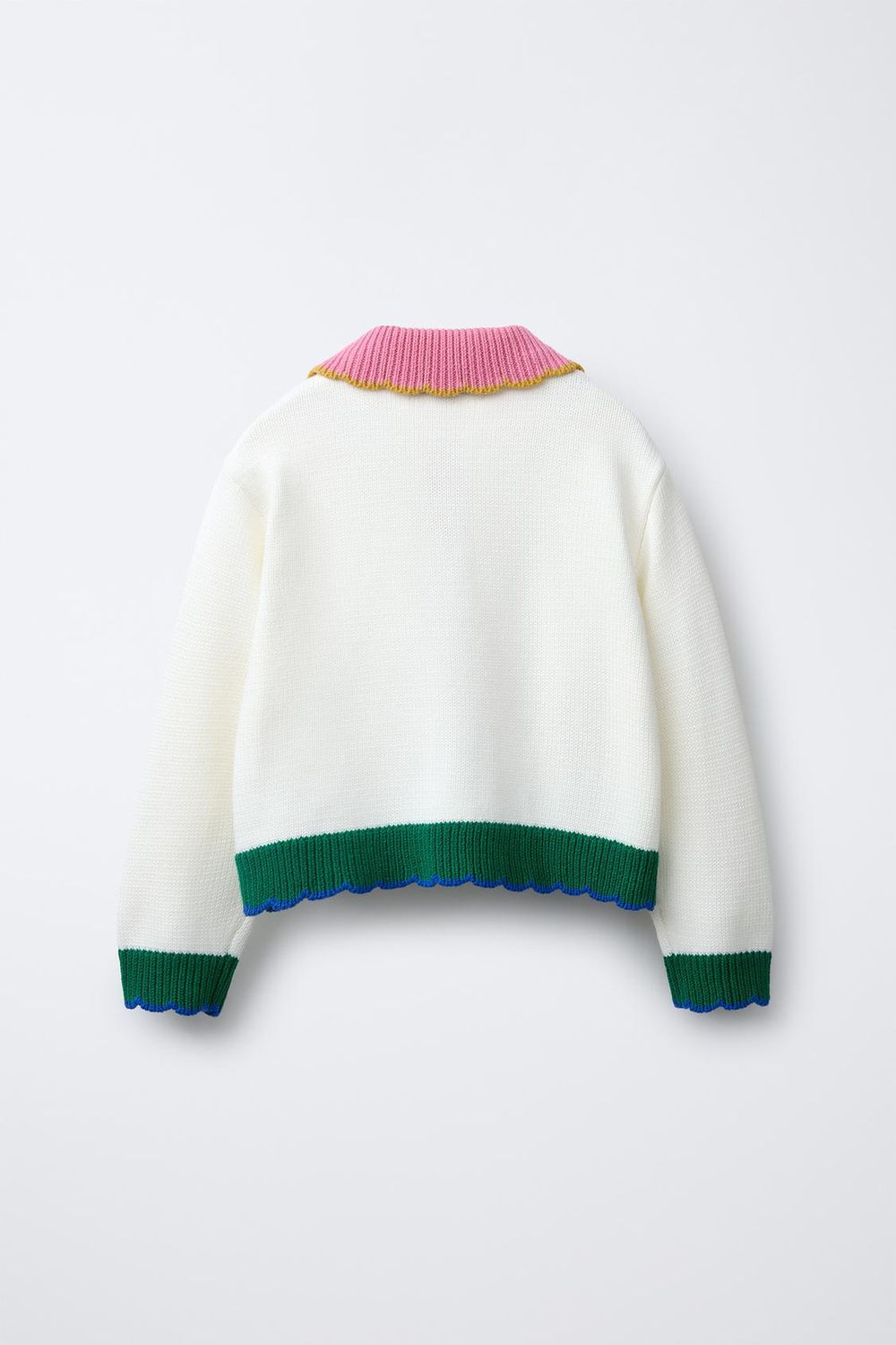 ZARA КОНТРАСТНЫЙ ВЯЗАНЫЙ КАРДИГАН, ЭКРЮ