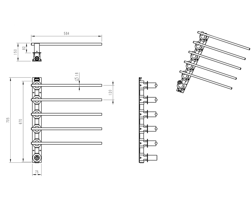 Полотенцесушитель электрический встраиваемый WONZON & WOGHAND DORTMUND, Темный графит (WW-A365-GM)