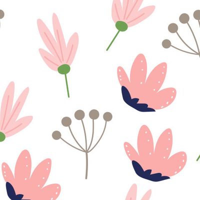 Розовые цветы и веточки на белом фоне