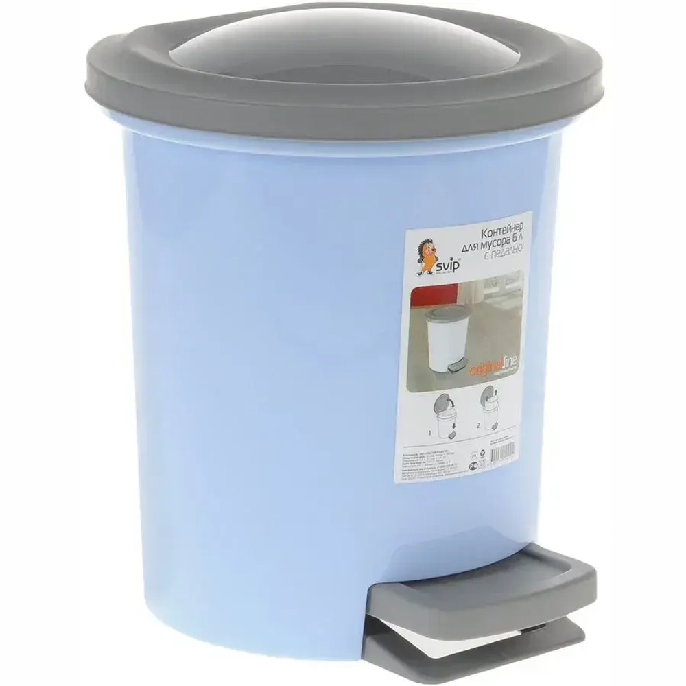 Контейнер для мусора с педалью Vogue 6 л небесный