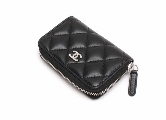 Кошелек для карт и монет Chanel на молнии черный