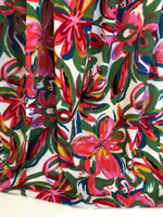 Штапель принт цветы большие красный/зеленый/бирюза на белом D7C4