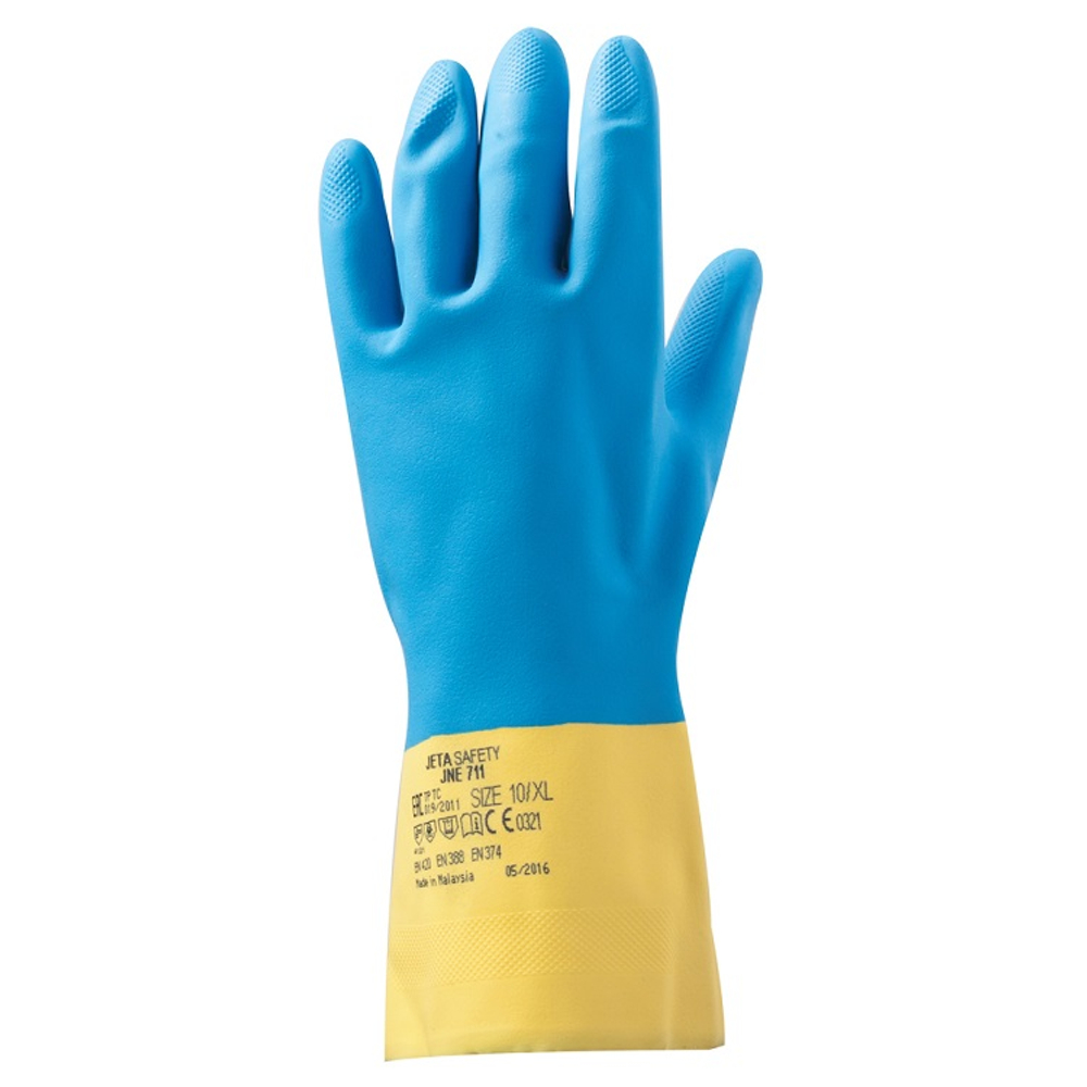 Перчатки химические неопреновые JNE711 Atom Duo Jeta Safety К80/Щ50 желто-голубые
