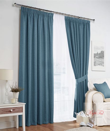 XL-Комплект штор Палермо (индиго) и вуаль (белый)