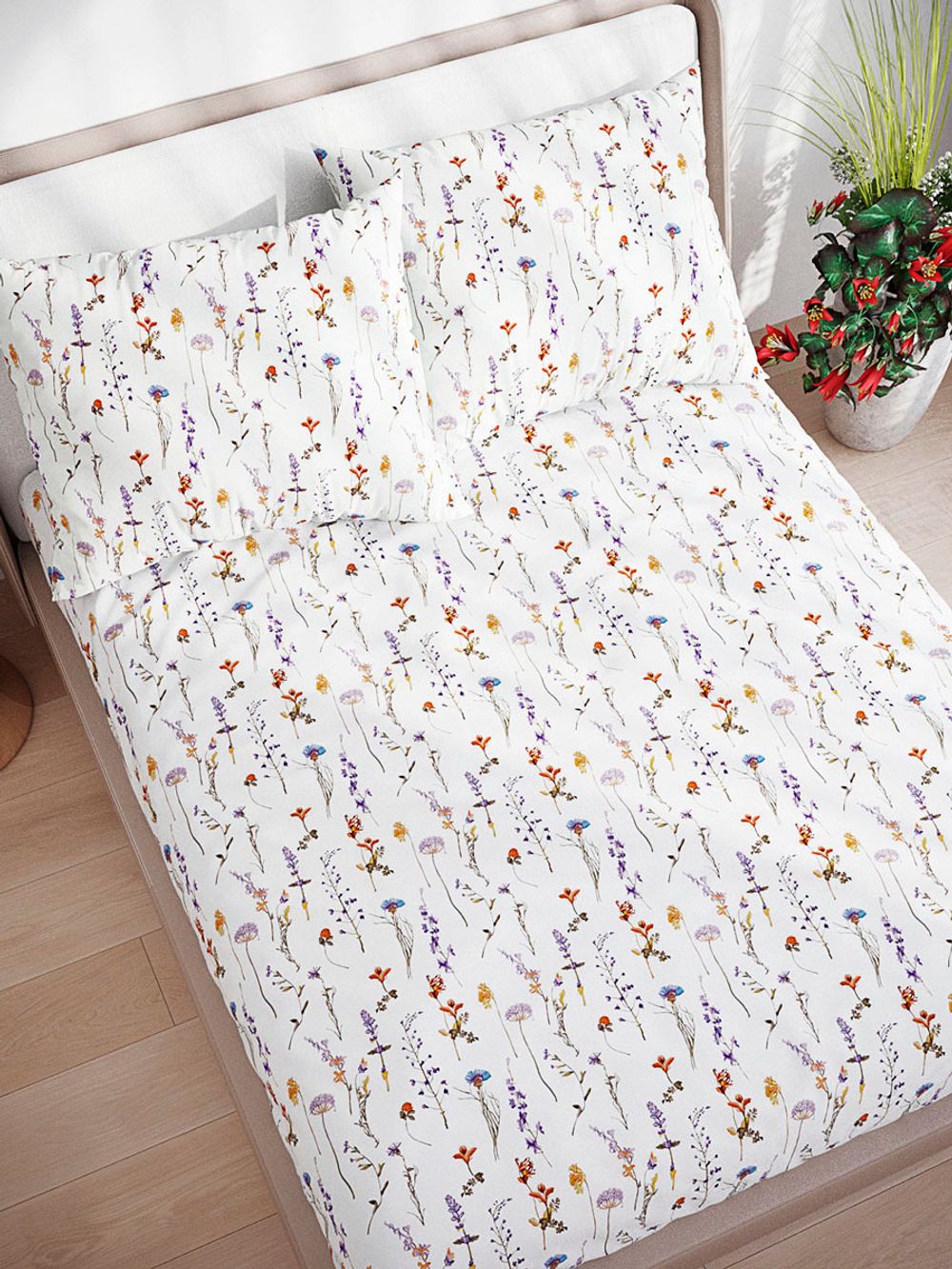 Постельное белье полисатин Simple House "Flora" 1,5-сп Наволочка 50х70 см 1 шт Простынь 150x215 см Пододеяльник 145x215 см