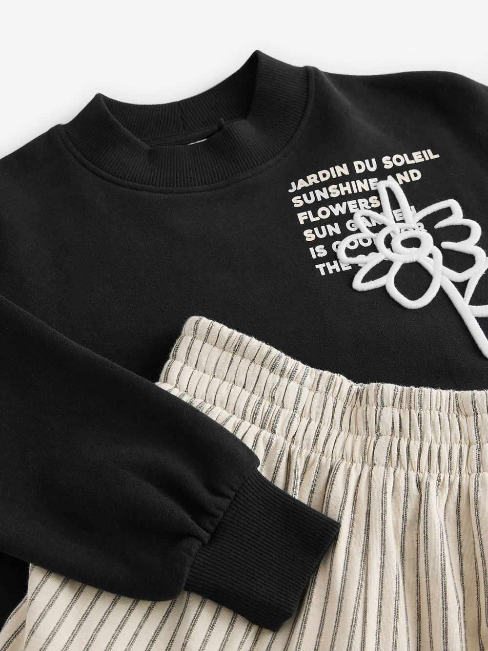 Толстовка и брюки широкие в комплекте для девочки Next E61-407, Черный, Молочный