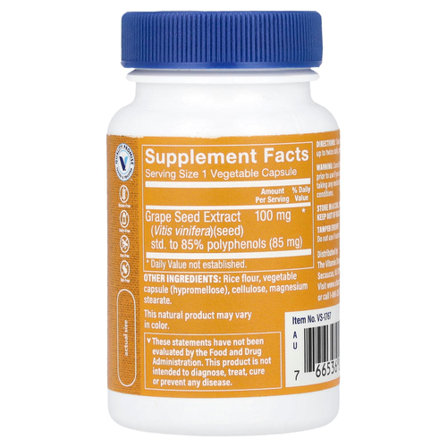 The Vitamin Shoppe, Экстракт виноградных косточек, 100 мг, 60 растительных капсул