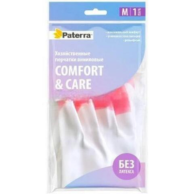 Перчатки виниловые ХОЗЯЙСТВЕННЫЕ "Paterra" M (1 пара) (1/24 шт.) 402-928