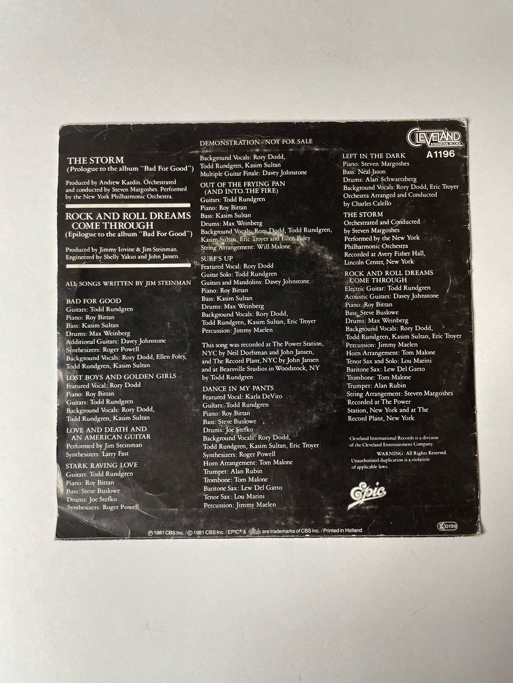 Винтажная виниловая пластинка LP Jim Steinman The Storm / Rock And Roll Dreams Come Through (Holland 1981) 7 дюймов