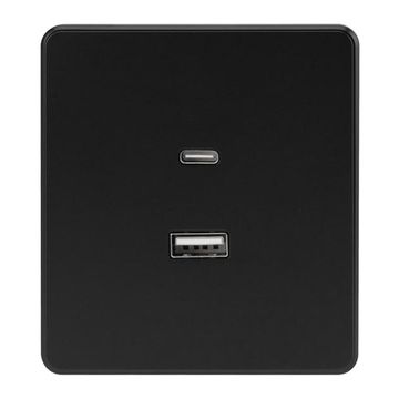 Розетка ROUND USB-A+Type-C 3А с функцией быстрой зарядки оникс KRANZ