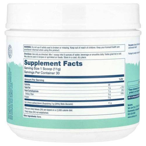 Solaray, Порошок из овсяных волокон, без добавок, 328 г (11,6 унции)
