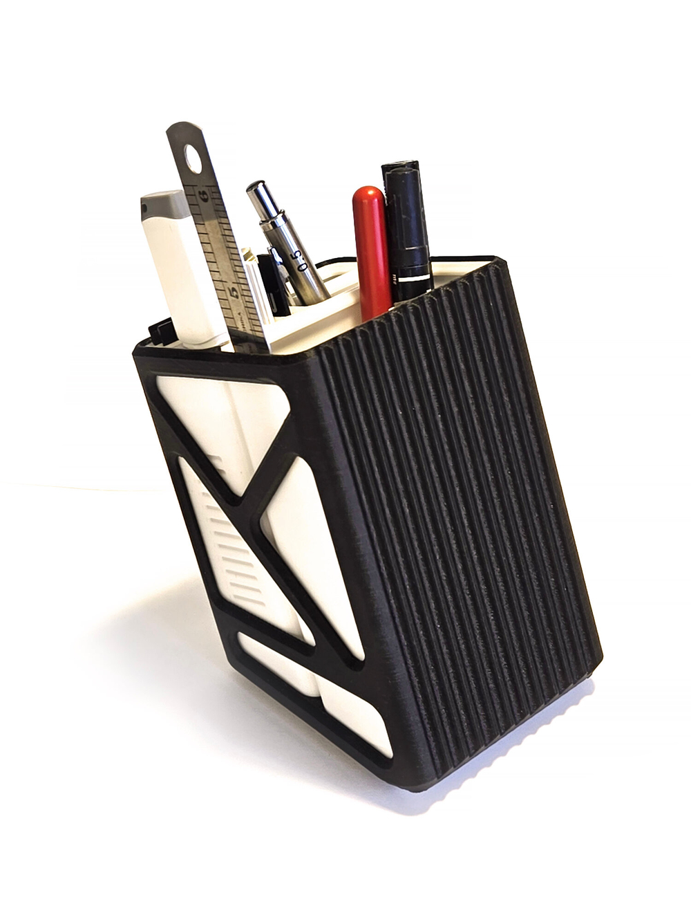 Подставка для ручек "Модулар", пластик, 3D-печать, белая с чёрным