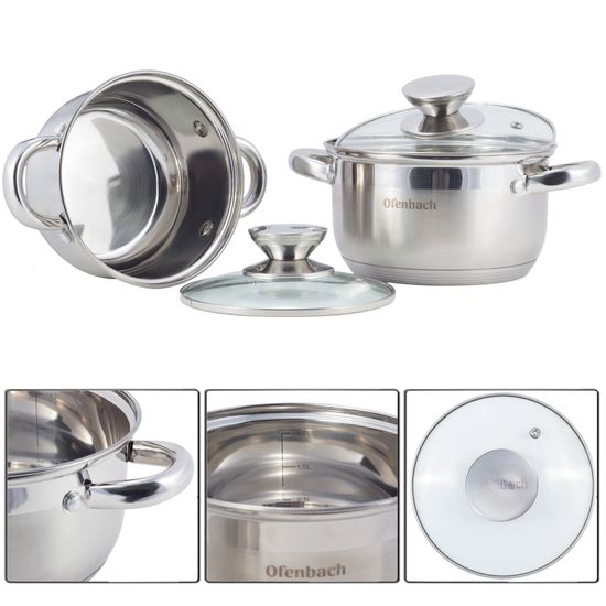 Набор кастрюль 4 предмета (1,1 л; 1,7 л) Ofenbach NB 100003 из нержавеющей стали