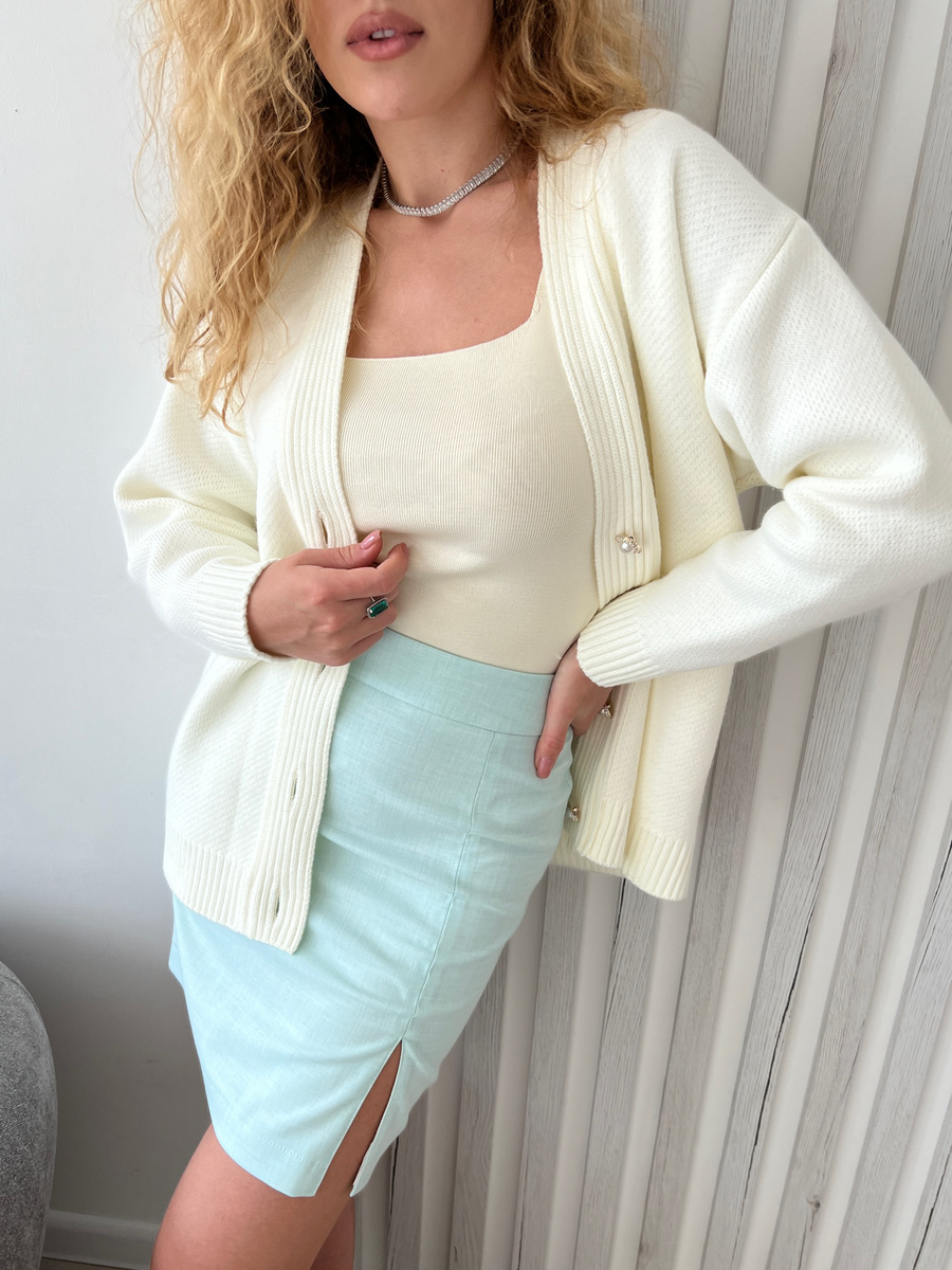 Юбка с разрезом мини ментоловая