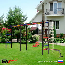 Уличная шведская стенка Sv Sport рукоход х 2 У54400 (Турник/Брусья/Стойка/Скамья/Со спинкой/Канат/кольца/лестница)