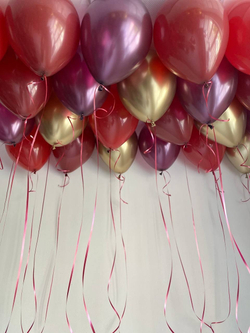 Воздушные шары красные, бордовые и золото под потолок, 25 шт №3436