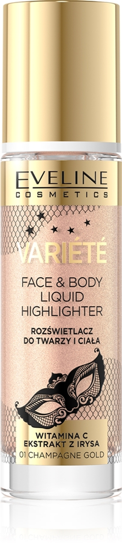 Eveline Cosmetics Variete - Жидкий хайлайтер для лица и тела оттенок 01 Sparkling Wine Gold, 30 ml