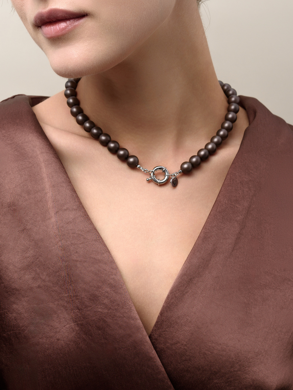 Колье "Autumn Heart Brown" Silver