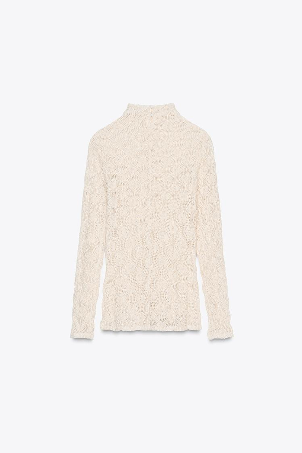 ZARA КРУЖЕВНОЙ ТОП С ВОРОТНИКОМ-СТОЙКОЙ, ЭКРЮ