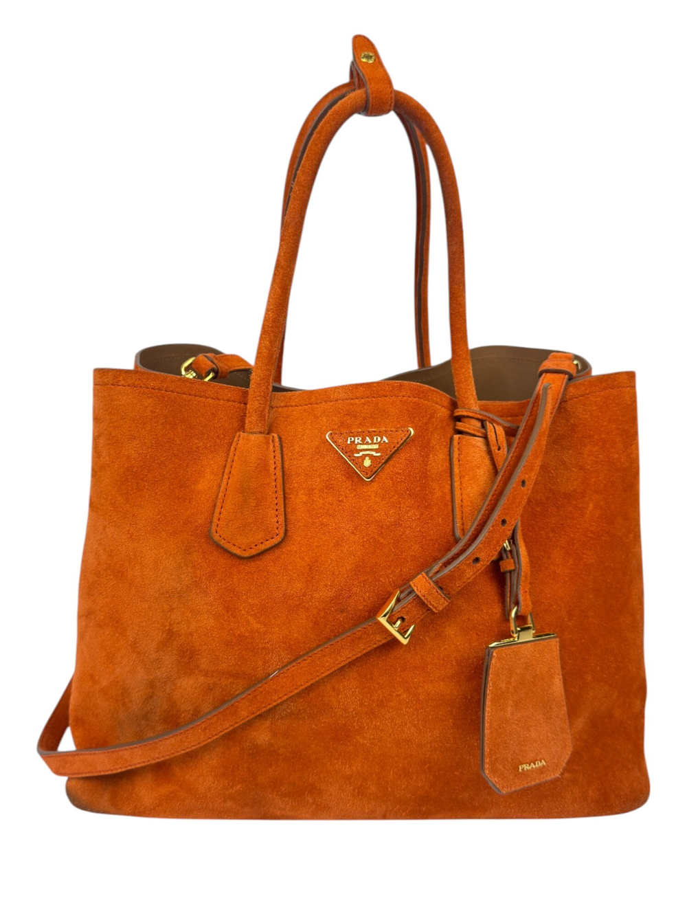Сумка Prada Orange Suede Medium Double Handle Tote