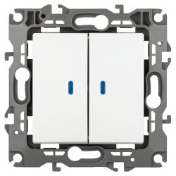 Выключатель ЭРА Серия 12 12-1105-01М двойной с подсветкой, 10АХ-250В, белый матовый