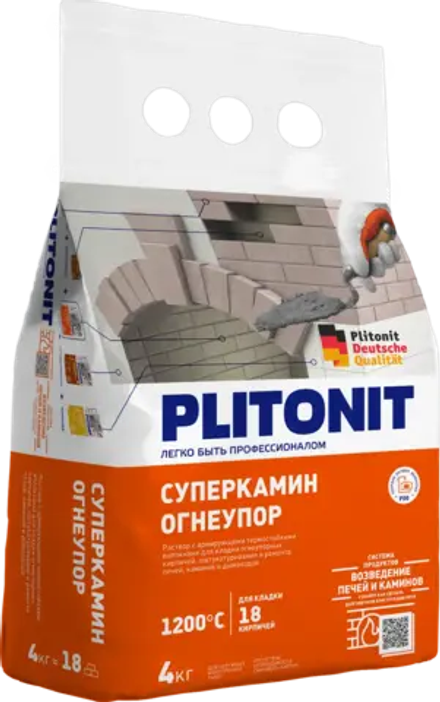 Кладочная смесь Плитонит СуперКамин ОгнеУпор огнеупорная 4кг