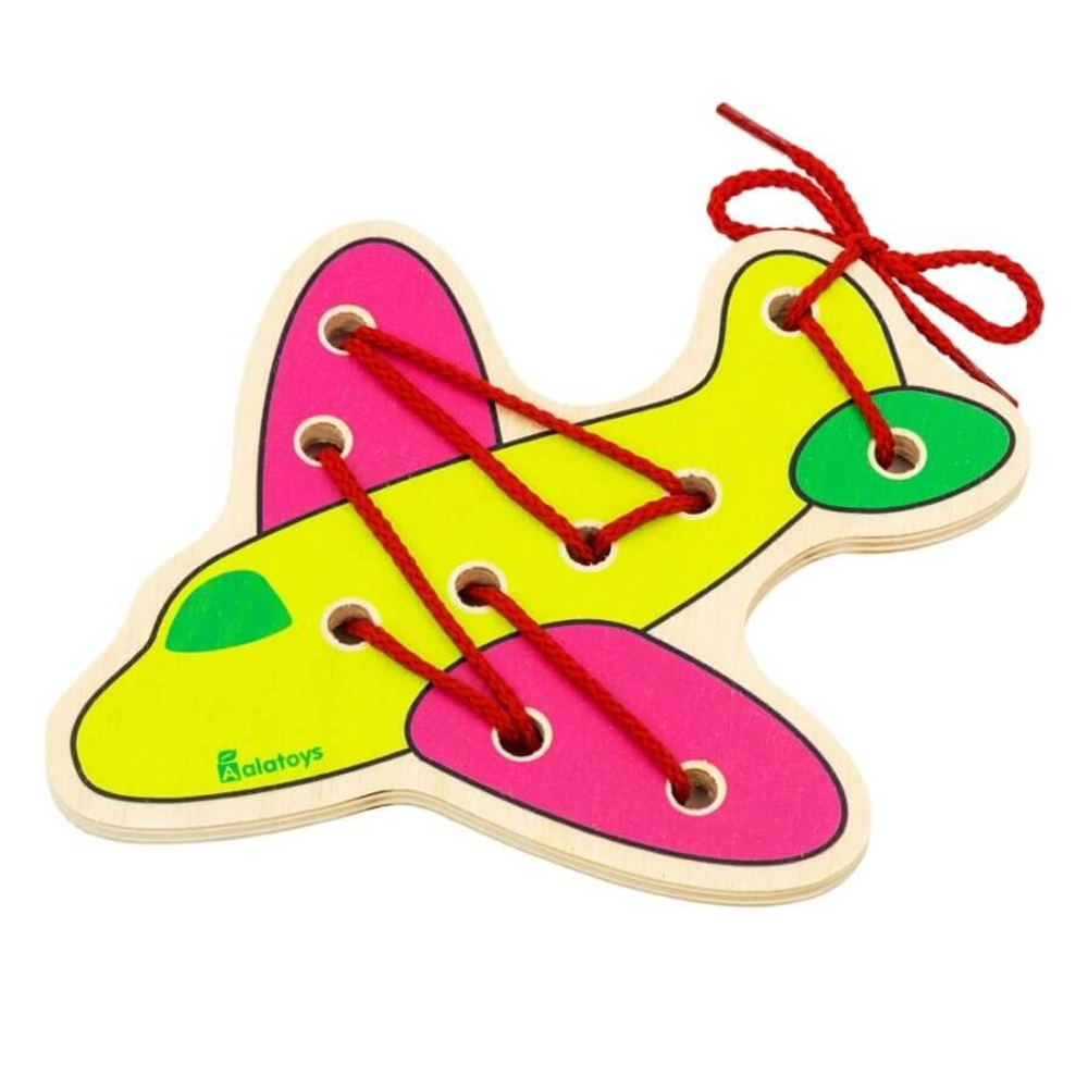 Шнуровка "Самолет", развивающая игрушка для детей, обучающая игра из дерева