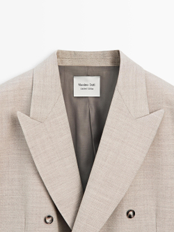 Massimo Dutti Длинный двубортный пиджак из 100% шерсти - Limited Edition, серый